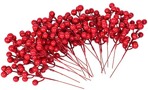 Lvydec 30pcs Artificial Red Berry Picks - Christmas Holly Berry Branches Red Berry Stems for Holiday Home Decor and Crafts