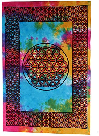 Kunst und Magie Wandbehang Blume des Lebens ca. 105 x 73 cm Dekotuch, Farbe:Mehrfarbig