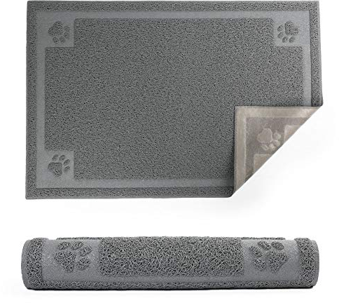 Prime Pets Dog Food Mat Waterproof, 35”x 24”, Pet Mat for Food and Water Bowl, Cat Bowl Mat for Floor, Grey