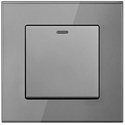 1/2 / 3 Gang 2 Way White/Black/Grey Crystal Glass Panel Light Switch On and Off Rocker Wall Switch Interruptor 16A (1 gang 2 way grey)