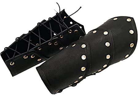 Thajaling Schwarzer Bogenschießen-Handgelenkschutz, nordischer Renaissance-Armschutz, Vintage Ritter LARP Armschützer, mittelalterliche Gothic Leder Armschützer, Wikinger Lederarmschienen für Männer