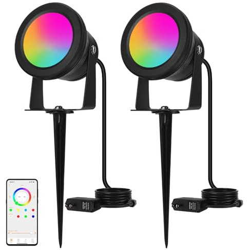 RICHSING Outdoor Spotlight,15W RGBW Color Changing Landscape Lights 12V Low Voltage Landscape Lighting APP Control, IP67 Waterproof Outdoor Spot Lights for Yard Garden Pathway Decorations, 2Pack