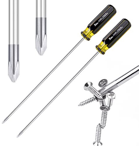 FERCAISH Slotted and Phillips Screwdriver Set - 15 Long, Cross-Head & Flat Blade, Magnetic (2PCS)