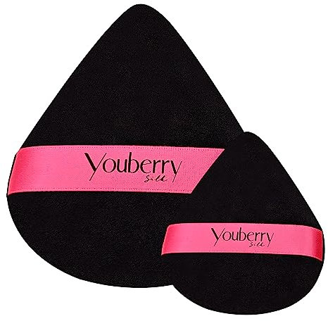 youberrySilk Powder Puff, 2 Pcs Triangle powder puff, DUO Small and Large powder Puff for pressed powder, Soft Velvet powder Puff for Flawless Makeup finish, Powder Puffs for pressed powder