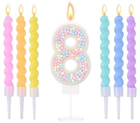 Ovaletta 6 Stück Bunte Geburtstagskerzen Zahlen 8 – Macaron Farbige Kerzen für Kuchen & Torte, Party Deko, Geburtstagsdekoration – Geburtstagskerze 8 für Geburtstagsfeier