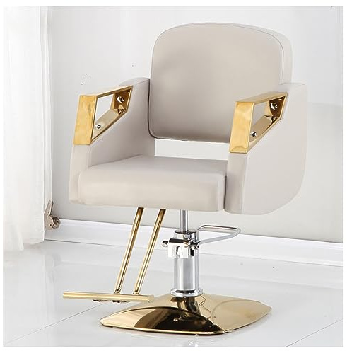 WKXTECZT Fauteuil De Coiffure Professionnelle Hydraulique À 360 Degrés De Rotation, Chaise De Barbier De Salon Classique, Fauteuil De Coiffeur Réglable en Hauteur,Beige