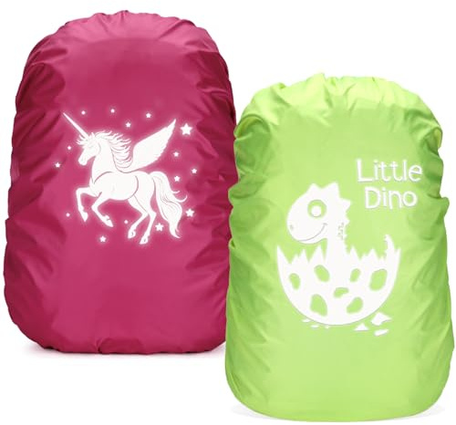 Regenschutz Schulranzen,2 Stück Reflektierender Regenschutz Rucksack Step by Step Reflektor Schulranzen Regenhülle Einhorn Dino Schmetterlinge,Camping Wandern Schule Alltag ideale Wahl