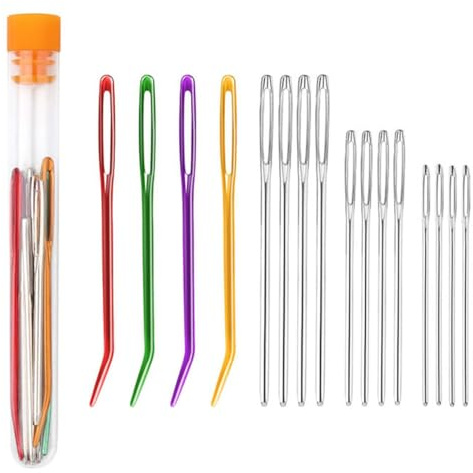 16 Pezzi Set di ago da lana, Set Di Aghi a Grande Occhio, Aghi da Ricamo, Aghi da Lana, per Tappezzeria, Lana, Cucito, Maglia, Macramè, Lavori di Cucito, Progetti All'uncinetto