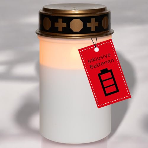 Novaliv Luz LED para tumbas con batería, luz blanca permanente con batería, efecto parpadeante, vela de cementerio, vela conmemorativa, vela de tumba, luz eterna, vela de luto