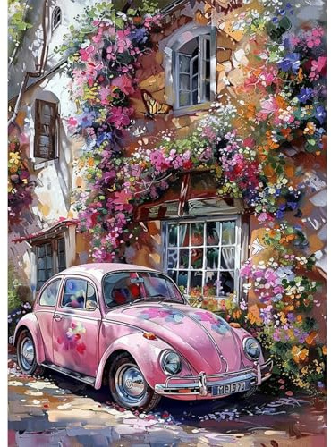 EOBROMD Diamond Painting Kit Completo Coche, Flores Pintura de Diamante Adultos, Punto de Cruz Diamante, Cuadro Diamante Art Rhinestones Bordado para Decoración Hogar 30x40 cm