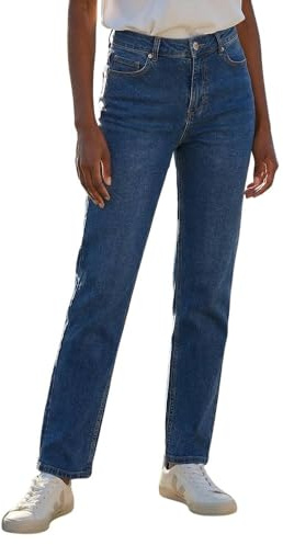 Roman Stretch Straight Leg Jeans for Women UK - Ladies Cotton Denim Trousers Stretchy Office Work Casual Smart High Rise Elasticated Waist Regular Cut Pants - Petite Indigo - Size 14