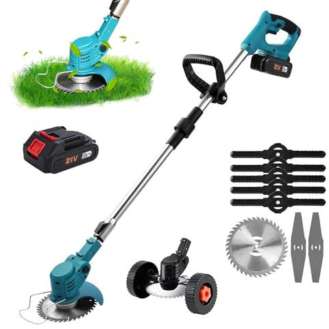 21V Cordless Electric Edger and Trimmer with Battery, 15cm Cutting Diameter, Adjustable Length 95-135cm, Lightweight, Easy to Operate, for Lawn Garden Yard Home Outdoor (1 battery 1 charger)