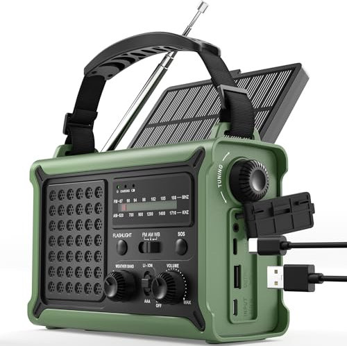 ROCAM Kurbelradio,12000mAh Notfallradio mit 8500mm² Solarpanel & 650mA Kurbel, Tragbar Solar Weltempfänger Radio mit AM/FM Empfang, LED Taschenlampe & Leselicht,USB, SOS für Camping, Notfälle&Blackout