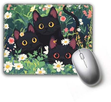 Cute Black Cat Mouse Pad Square Design for Wireless Computer, Desk Accessories, Laptop, Office, Gamer, Funny Mouse Pads with Non-Slip Rubber Base 8x10 inch (black cat)