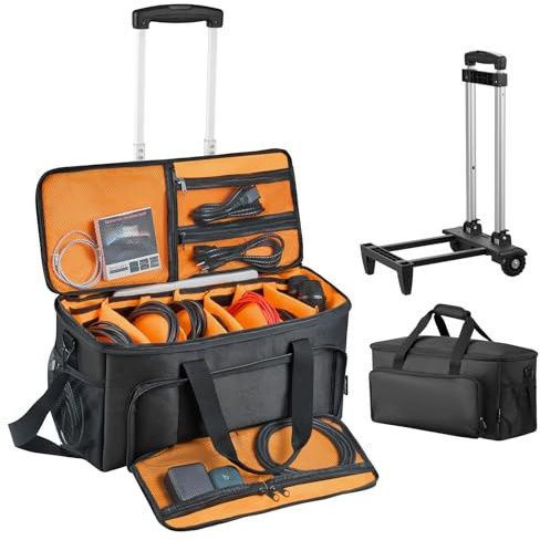 VEVOR Bolsa para DJ con Ruedas 50 x 24 x 26 cm, Bolsa de Viaje para Cables 1680D Acolchada con 6 Divisores Desmontables, Impermeable, Resistente al Desgaste para Accesorios Equipos de Sonido Músicos