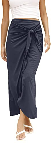 TASAMO Women's High Waisted Maxi Skirt Flowy A Line Summer Boho Midi Skirts with Twist Knot Cocktail Party Dress