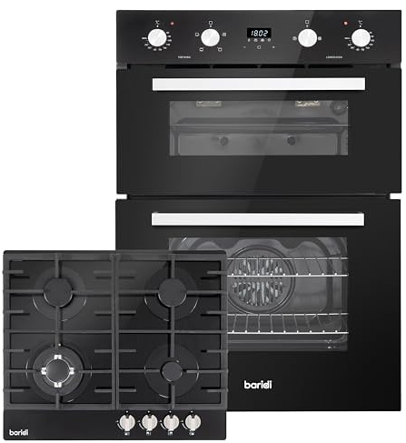 Baridi Kitchen Appliance Bundle 60cm, 72cm Built-Under Double Oven & Black Glass Gas Hob – DH449