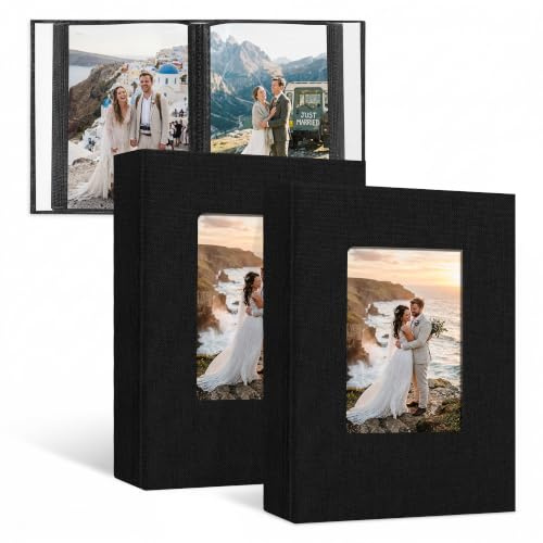DazSpirit Photo Album 6x4 Slip-in Albums, Set of 2 (52 Photos each) | Small Mini 10x15 Linen Photo Book for Inserting with Front Window, Ideal for Wedding, Family, Baby & Travel Memories
