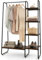 COSTWAY Metal Garment Rack, Freestanding Coat Clothes Rail Rack with 4-Tier Storage Shelves and Hanging Rod, Open Wardrobe Closet Clothing Storage Organizer for Bedroom Hallway (Black+Rustic Brown)