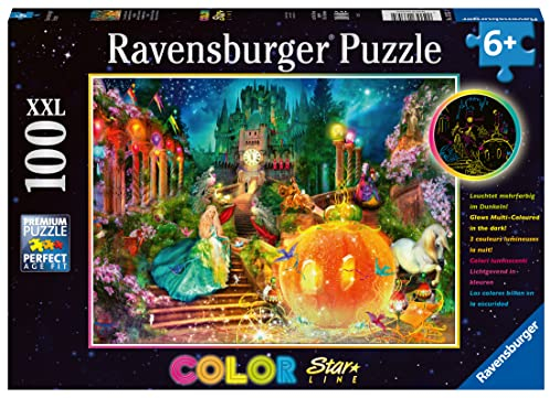 Ravensburger Kinderpuzzle - 13357 Tanz um Mitternacht - dreifarbiges Leuchtpuzzle für Kinder ab 6 Jahren, mit 100 Teilen im XXL-Format, Leuchtet im Dunkeln