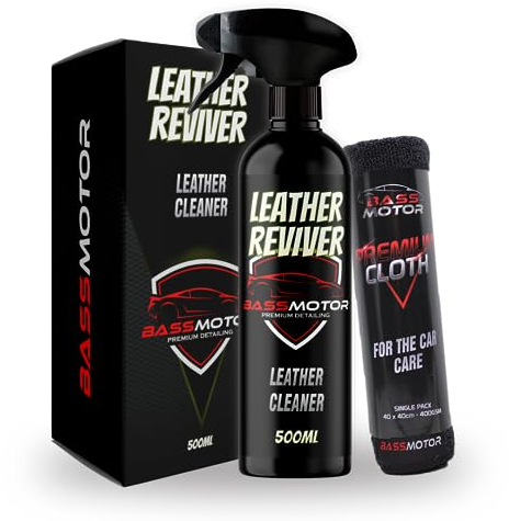 BassMotor Leather, Skin, and Alcantara Cleaner for Car Cleans, Degreases, and Conditions Seats and Upholstery - Leather Reviver 500 ml + Premium Cloth