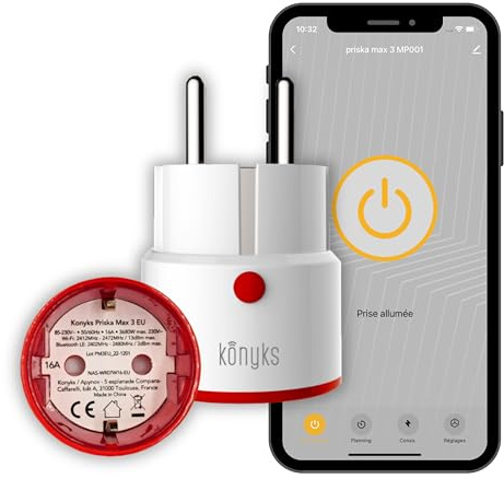Konyks Priska Max 3 EU WiFi + BT, erweiterte Funktionen V3, 16A, Verbrauchsmesser, kompatibel mit Alexa und Google Home & Tuya