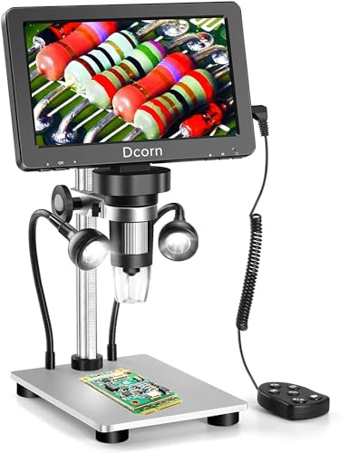 Dcorn Microscopio Digitale 7'' 1200X, 12MP 1080P LCD con Telecomando, 10 LED Fill Light, Compatibile con Windows/Mac