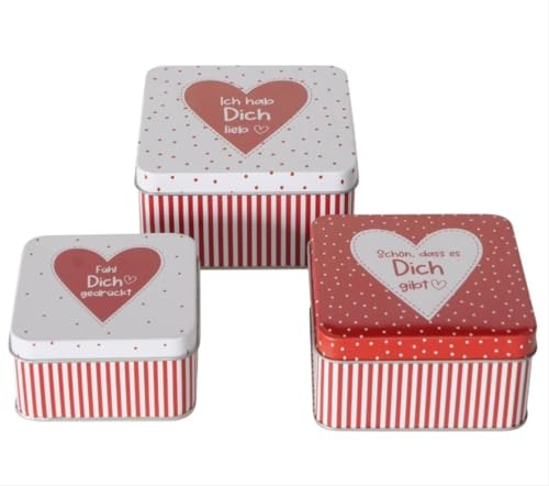 RiloStore Set of 3 Biscuit Tins with German Text Ich hab Dich lieb (German Text) Red White Polka Dots Metal Iron Tins B8575 Christmas Biscuit Tins Storage Jar Santa Claus Gift Storage