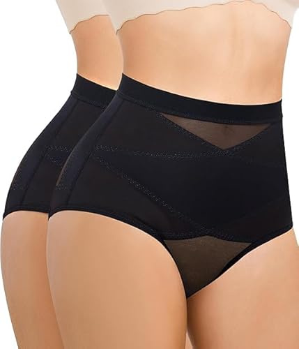 KUMAYES Shapewear for Women Tummy Control Knickers Breathable Butt Lifter Slimming Underwear Body Shaper Lower Belly Seamless Shorts 2 Piece (Black, L)