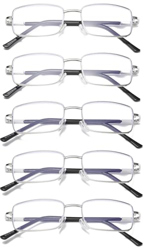 Hubeye 5 Pares Gafas de lectura de Metal para Mujeres y Hombres Ultraligeras Bisagras de resorte Anteojos de lectura Gafas anti luz azul 2.00