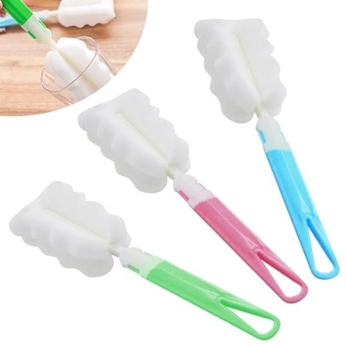 Paquete de 3 cepillos de limpieza de tazas, cepillos de limpieza de espuma suave para lavavajillas, cerdas de silicona y mango ergonómico, apto para lavavajillas, reutilizable, para tazas, vasos,