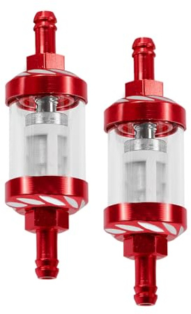 2Pcs Automotive Fuel Filter, Detachable Washable Metal Glass Vehicle Inline Waterproof Fuel Filters 1.1 x 3.46 x 0.31, Universal Car Accessories Replacement for Truck Motorcycle SUV Car (Red)