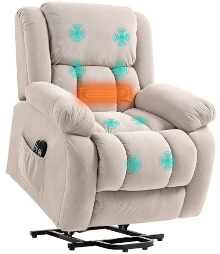HOMCOM Poltrona Elettrica Alzapersona Reclinabile 150°, Poltrona Relax Elettrica in Tessuto per Anziani con 8 Punti Massaggio, Riscaldata, Porta USB, Telecomandi, Poggiapiedi, Tasche Laterali, Beige