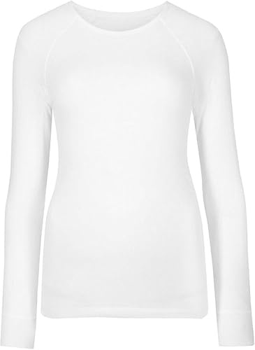 Womens Thermal Long Sleeve Tops Soft Cotton Blend Base Layer Shirt for Cold Weather, Skiing, Outdoor & Daily Wear Lightweight Warm Ladies Thermal (UK, Numeric, 10, 12, Regular, Regular, White)
