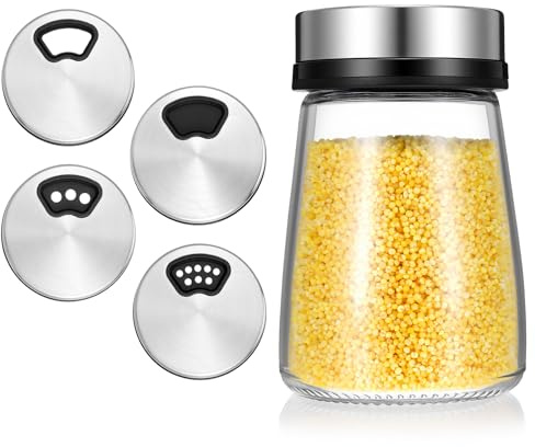 Wanmu Salt Shaker for Kitchen, 6.3oz/180ml Glass Pepper Shaker Jars Bottles with Adjustable Pour Holes, Spice Dispenser Container for Home, Restaurant, Camping, Farmhouse Accessories