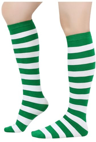 Générique Chaussettes de Noël à Rayures, Chaussette Haute Noel D'hiver Douces à Rayures Chaussettes Lutin Collant Rayé Rouge Blanc Costume de Noël Vacances Cosplay Cadeau D'anniversaire