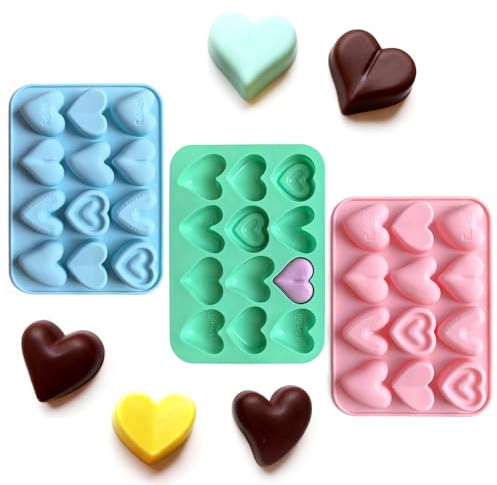 3 Pezzi Stampo in Silicone a Forma di Cuore, Multifunzionale Stampi per Cioccolato Senza BPA Riutilizzabile Stampo per Cioccolatini in Silicone per Fai Da Te,Caramelle,Cioccolato,Torte,Gelatina