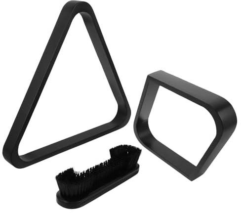 JOINPAYA Support à Boules de Billard en Bois Massif Triangle de Billard et Brosse 9 Pouces Ensemble 3 Pièces Accessoires pour Salle de Loisirs