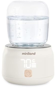 Miniland Warmy On the Go Plus USB-uppladdningsbar bärbar flaskvärmare, värmer vatten och mjölk upp till 70 °C, 5 temperaturer, håller värmen, perfekt för resor