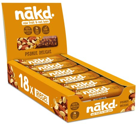 Nākd. Peanut Delight | Kaltgepresste Riegel aus Früchten & Nüssen | 100% Natürliche Zutaten | Ohne Zusatz von Zucker | Vegan | Glutenfrei & Ohne Milch | 18 x 35g | 630g