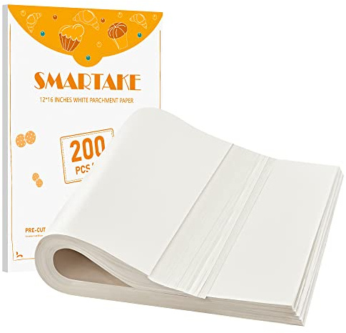 SMARTAKE 200 Pcs Parchment Paper Baking Sheets, 12x16 Inch Non-Stick Precut Baking Parchment, Suitable for Baking Grilling Air Fryer Steaming Bread Cup Cake Cookie and More (White)