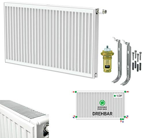 Belrad Typ 22 (Höhe x Breite) 400x2200 mm Universalheizkörper Kompakt & Ventilheizkörper Halter & Ventil - 6 Anschluss