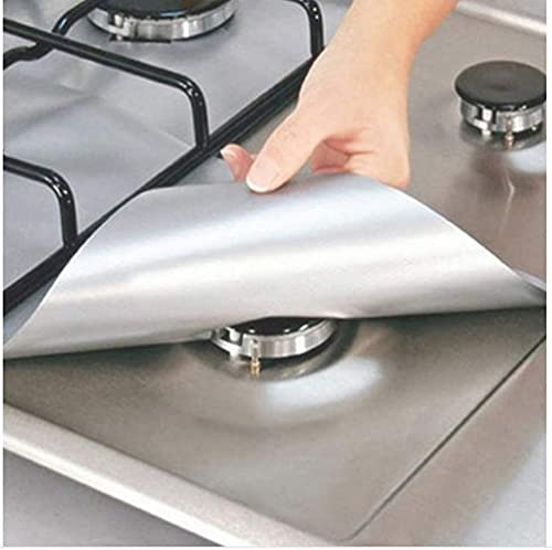 Lot de 4 protections anti-adhésives réutilisables pour cuisinières et brûleurs à gaz Silver