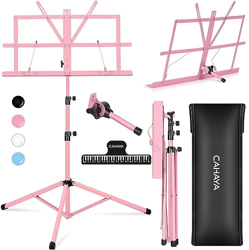 CAHAYA Portable Sheet Music Stand: Dual Use Desktop Book Holder Folding Lightweight Extra Stable Reinforced with Carrying Bag and Clip for Students Musicians Height Adjustable up to 54.3 CMS0204P