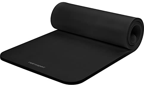 Retrospec Solana Yoga Mat 1 Thick w/Nylon Strap for Men & Women - Non Slip Exercise Mat for Home Yoga, Pilates, Stretching, Floor & Fitness Workouts - Black