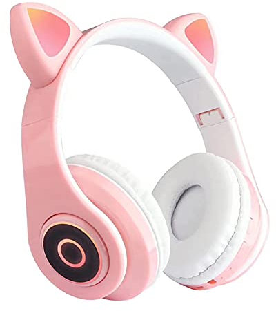 XJST Los Auriculares Bluetooth Inalámbricos sobre El Oreja, Los Auriculares Estéreo con Cable E Inalámbrico En Micrófono, Tazas De Espuma De Memoria, para Viajes, Oficina En Casa,Rosado