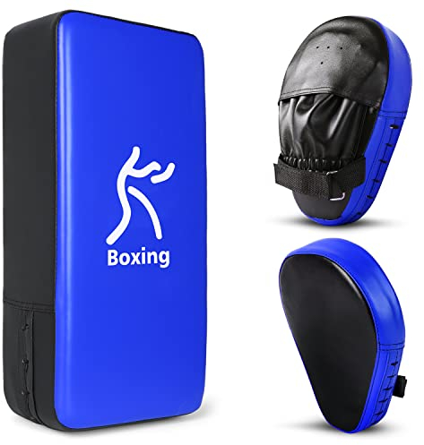 Odoland Handpratzen Set 2 IN 1 mit PU Pratzen Schlagpolster für Boxsack Boxen Kickboxen Boxtraining Kampfsport Pratze Thai Kick Boxen Pratzen Blau