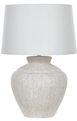 Beliani Tischlampe mit Keramikfuß hellbeige Steinoptik 60 cm Lampenschirm weiß Caine
