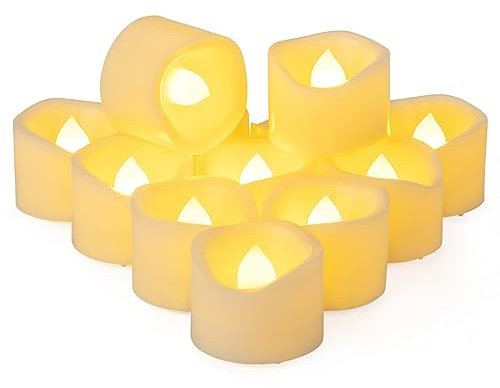 Yakpo Lot de 12 bougies chauffe-plat sans flamme de 3,8 cm x 3 cm à piles, bougies votives à LED vacillantes, fausses bougies électriques en vrac pour décorations de mariage, de Noël, d'Halloween
