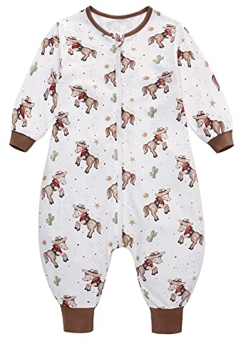 Miracle Baby Saco de Dormir con Piernas para bebé 0.5 TOG Saco de Dormir de Algodón Manga Larga Unisex para Bebés para Niños Niñas (M/1-2 años, Poni)